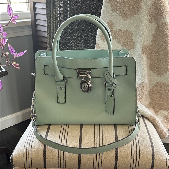 Michael Kors Handbags - Michael Kors Mint Green Leather Satchel with Silver Hardware